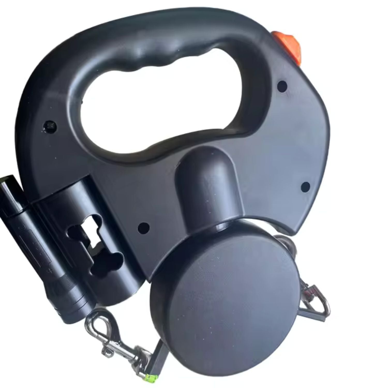 Dubbele hondenriem met compacte behuizing en ergonomisch handvat